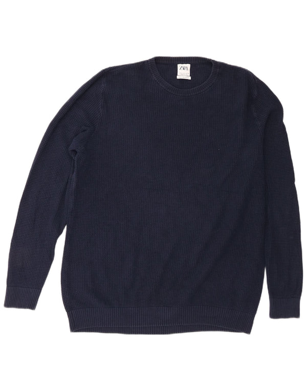 Zara Mens Crew Neck Jumper Sweater XL Navy Blue
