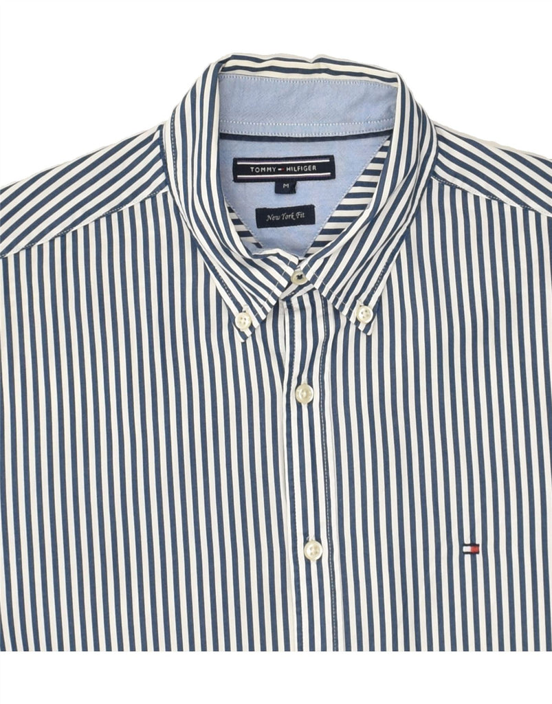 TOMMY HILFIGER Mens New York Fit Shirt Medium Navy Blue Striped Cotton | Vintage Tommy Hilfiger | Thrift | Second-Hand Tommy Hilfiger | Used Clothing | Messina Hembry 