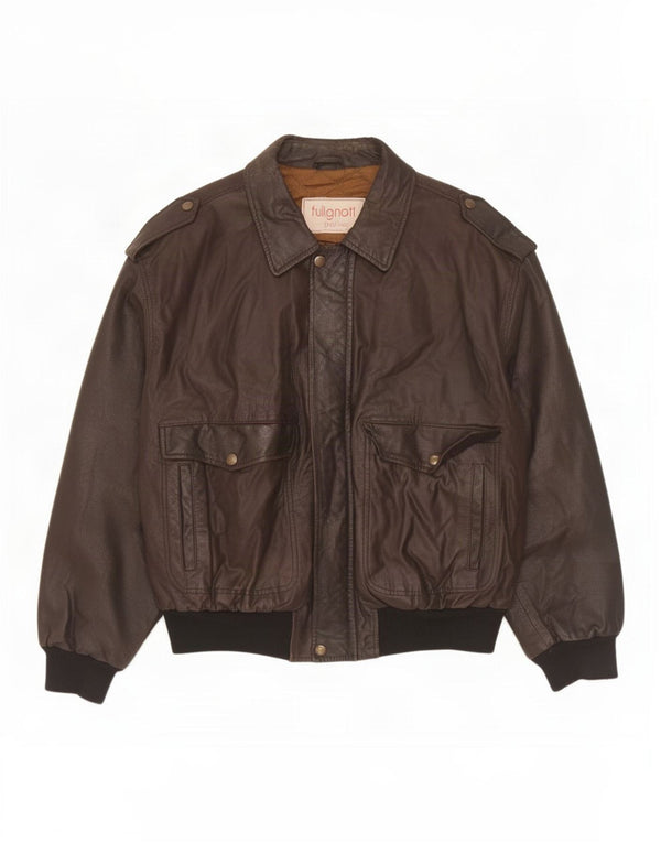 Vintage Mens Military Leather Jacket IT 52 XL Brown