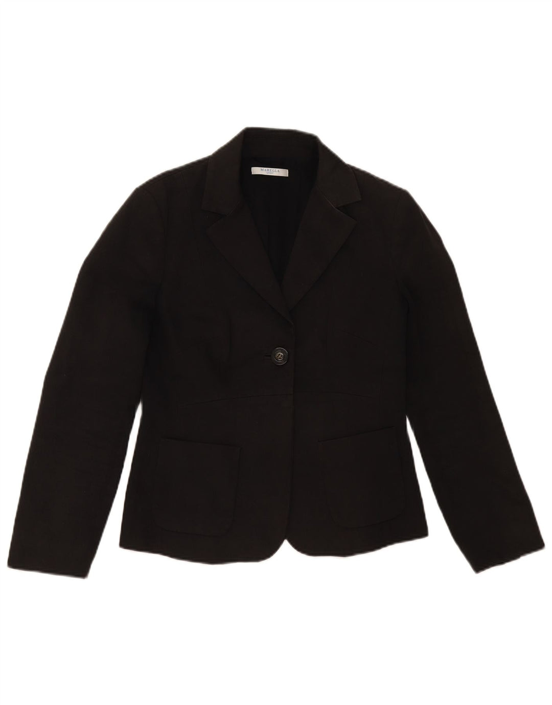 MARELLA Womens 1 Button Blazer Jacket UK 12 Medium Black Cotton