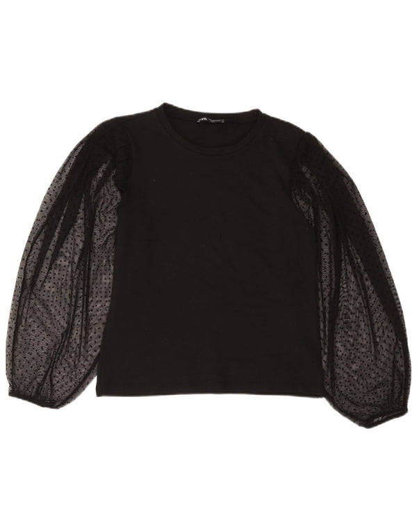 Zara Womens Long Sleeve Blouse Top UK 10 Small Black Polka Dot Polyester