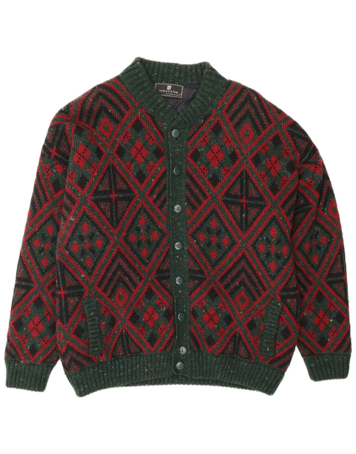 Tobia System Mens Cardigan Sweater IT 52 Large Green Geometric Wool