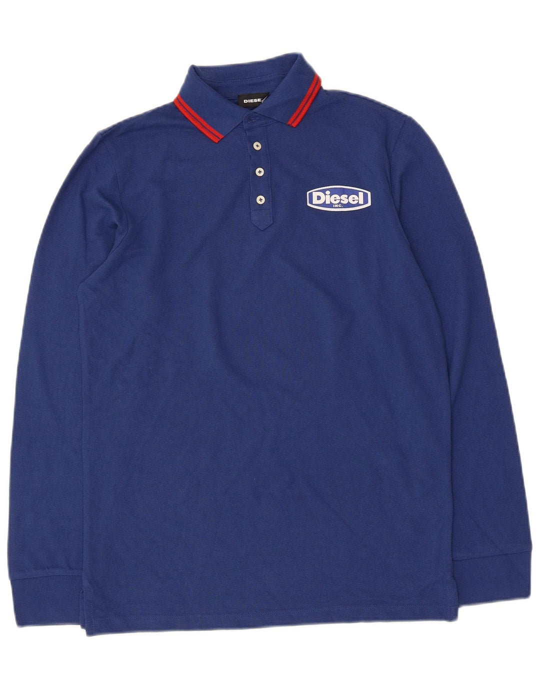 Diesel Boys Graphic Long Sleeve Polo Shirt 11-12 Years Navy Blue Cotton