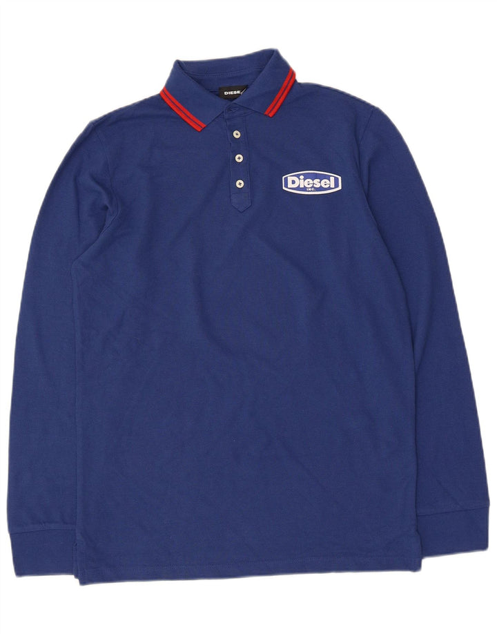 Diesel Boys Graphic Long Sleeve Polo Shirt 11-12 Years Navy Blue Cotton