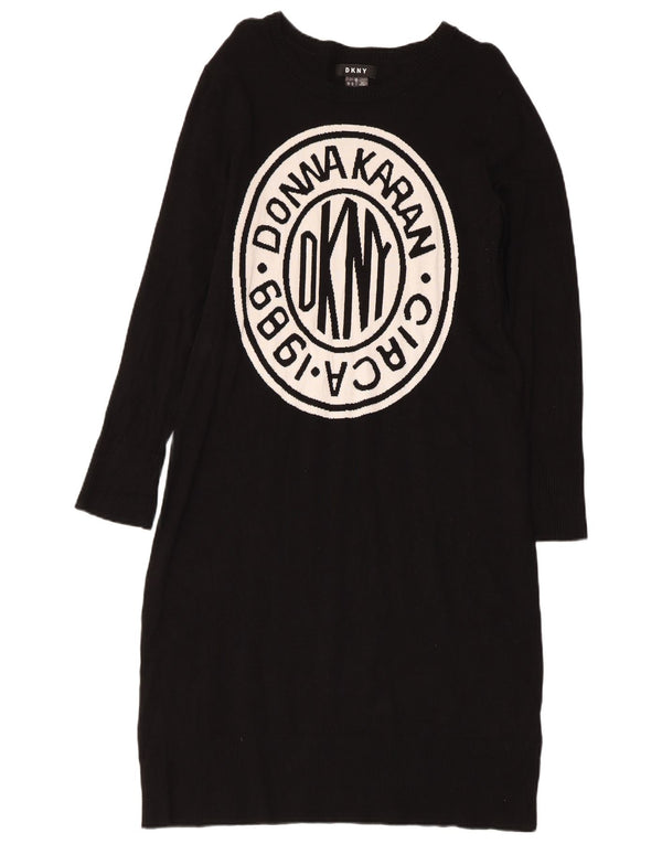 Dkny Womens Graphic Long Sleeve Jumper Dress UK 12 Medium Black Viscose