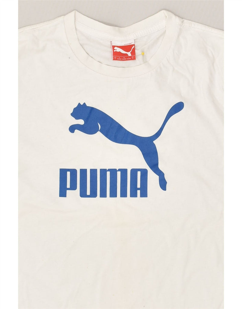 PUMA Mens Graphic T-Shirt Top Small White Cotton | Vintage Puma | Thrift | Second-Hand Puma | Used Clothing | Messina Hembry 