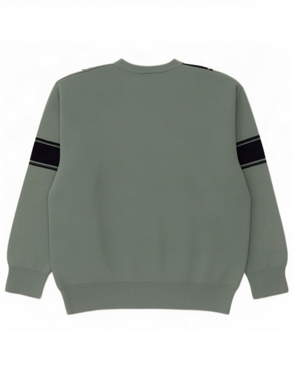 Gabicci Mens V-Neck Jumper Sweater Large Green Colourblock Wool