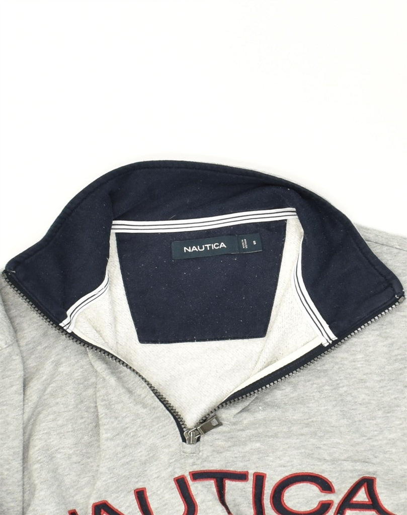 NAUTICA Mens Graphic Zip Neck Hoodie Jumper Small Grey Cotton | Vintage Nautica | Thrift | Second-Hand Nautica | Used Clothing | Messina Hembry 