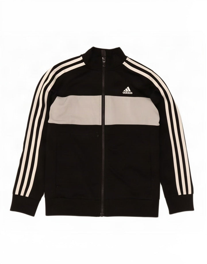 Adidas Boys Tracksuit Top Jacket 9-10 Years Black Colourblock Polyester
