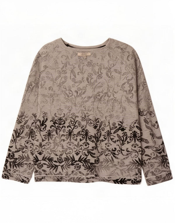 Zara Womens Trafaluc Sweatshirt Jumper UK 14 Medium Grey Floral Cotton