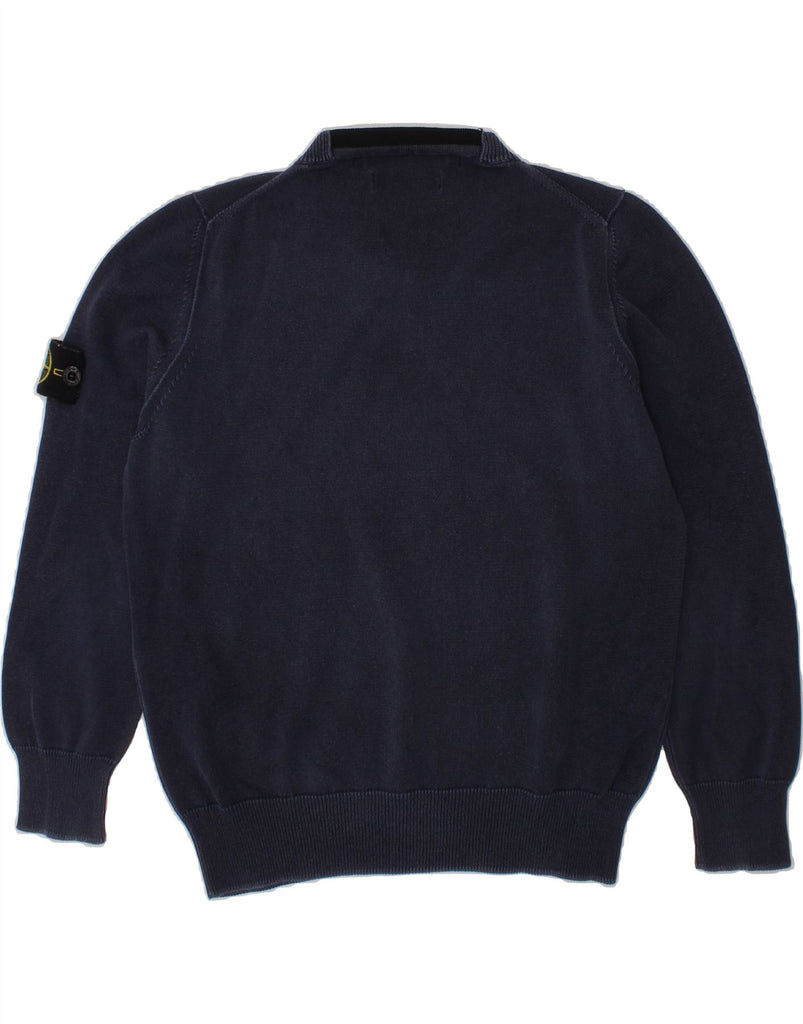STONE ISLAND Boys V-Neck Jumper Sweater 7-8 Years Navy Blue Cotton Vintage Stone Island and Second-Hand Stone Island from Messina Hembry 