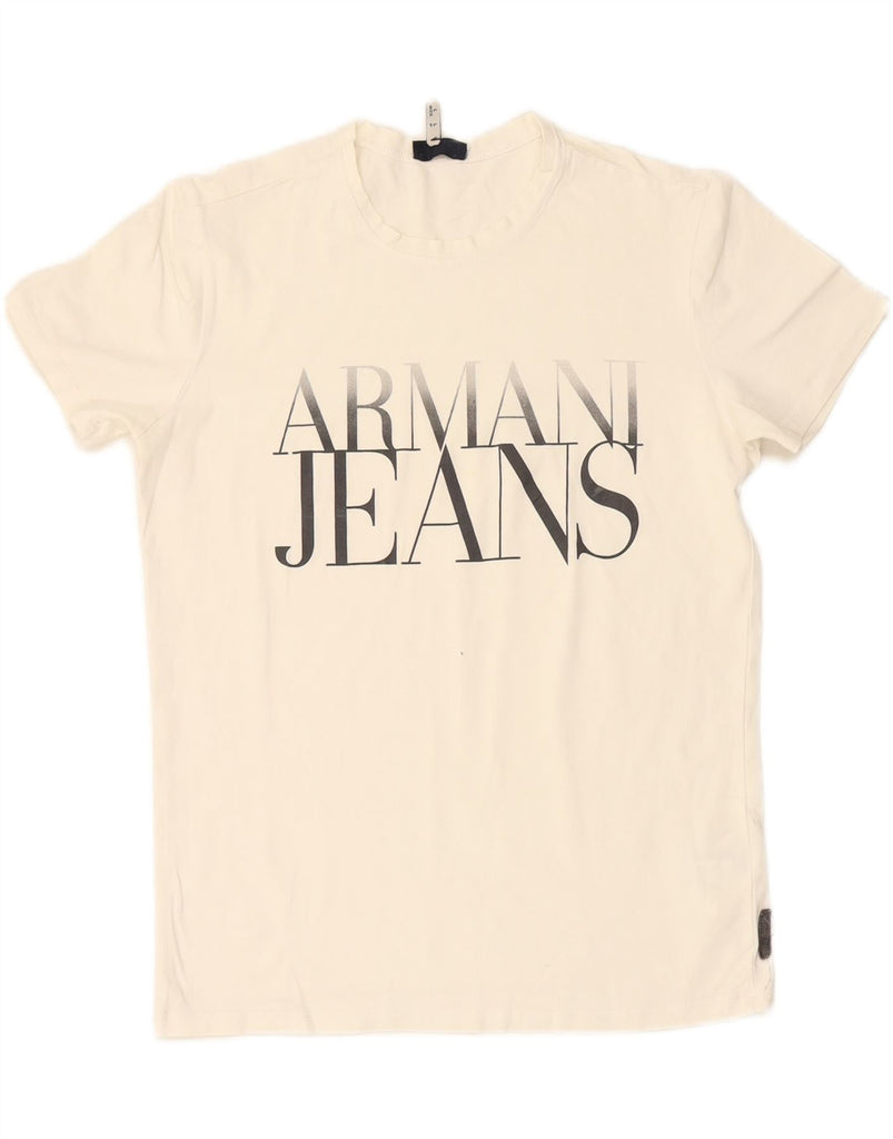 ARMANI JEANS Mens Graphic T-Shirt Top EU 44 XS White Cotton Vintage Armani Jeans and Second-Hand Armani Jeans from Messina Hembry 