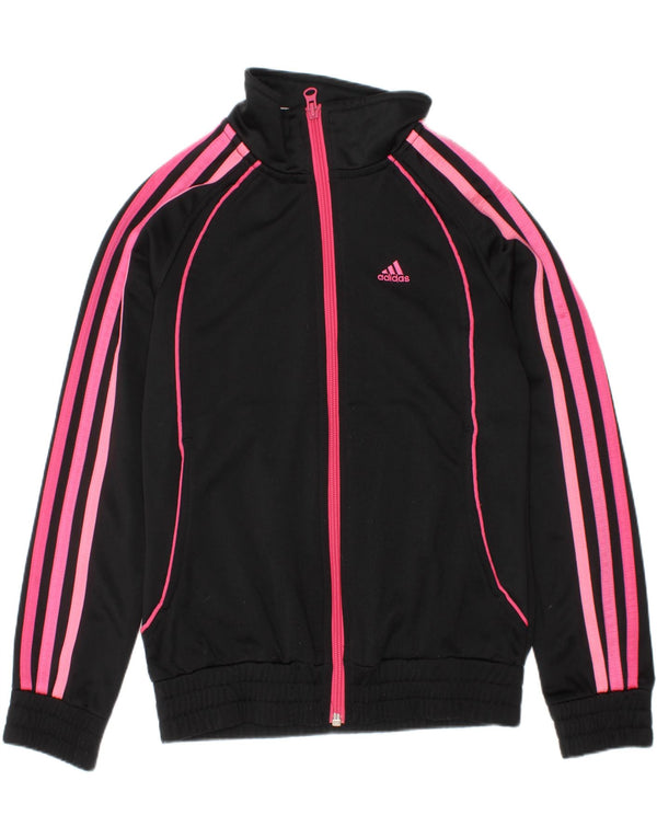 Adidas Girls Tracksuit Top Jacket 9-10 Years Black Polyester