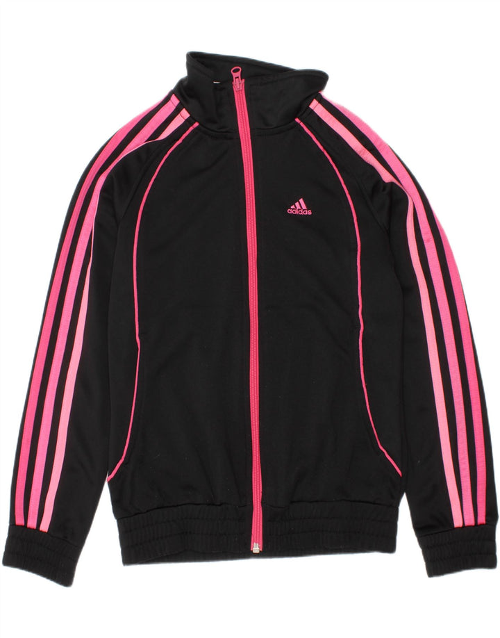 Adidas Girls Tracksuit Top Jacket 9-10 Years Black Polyester