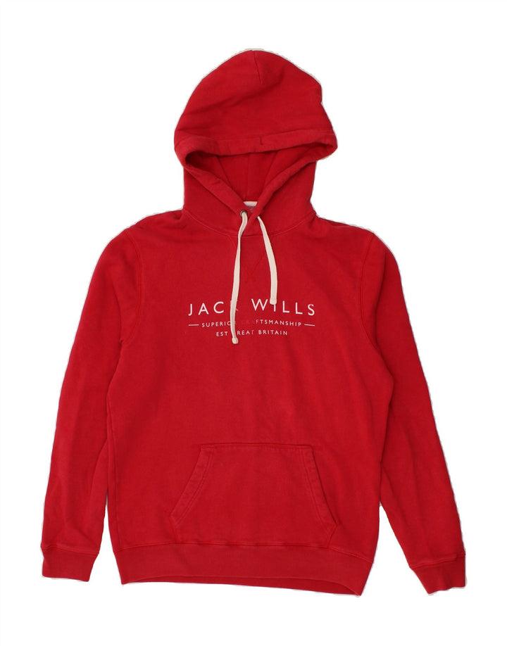 JACK WILLS Mens Graphic Hoodie Jumper Medium Red Cotton Vintage Jack Wills and Second-Hand Jack Wills from Messina Hembry 