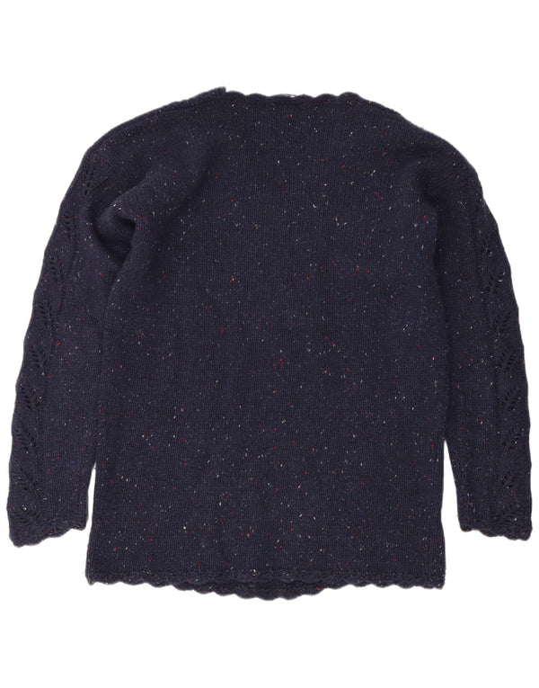 Oui Womens Oversized Cardigan Sweater UK 10 Small Navy Blue Floral Acrylic
