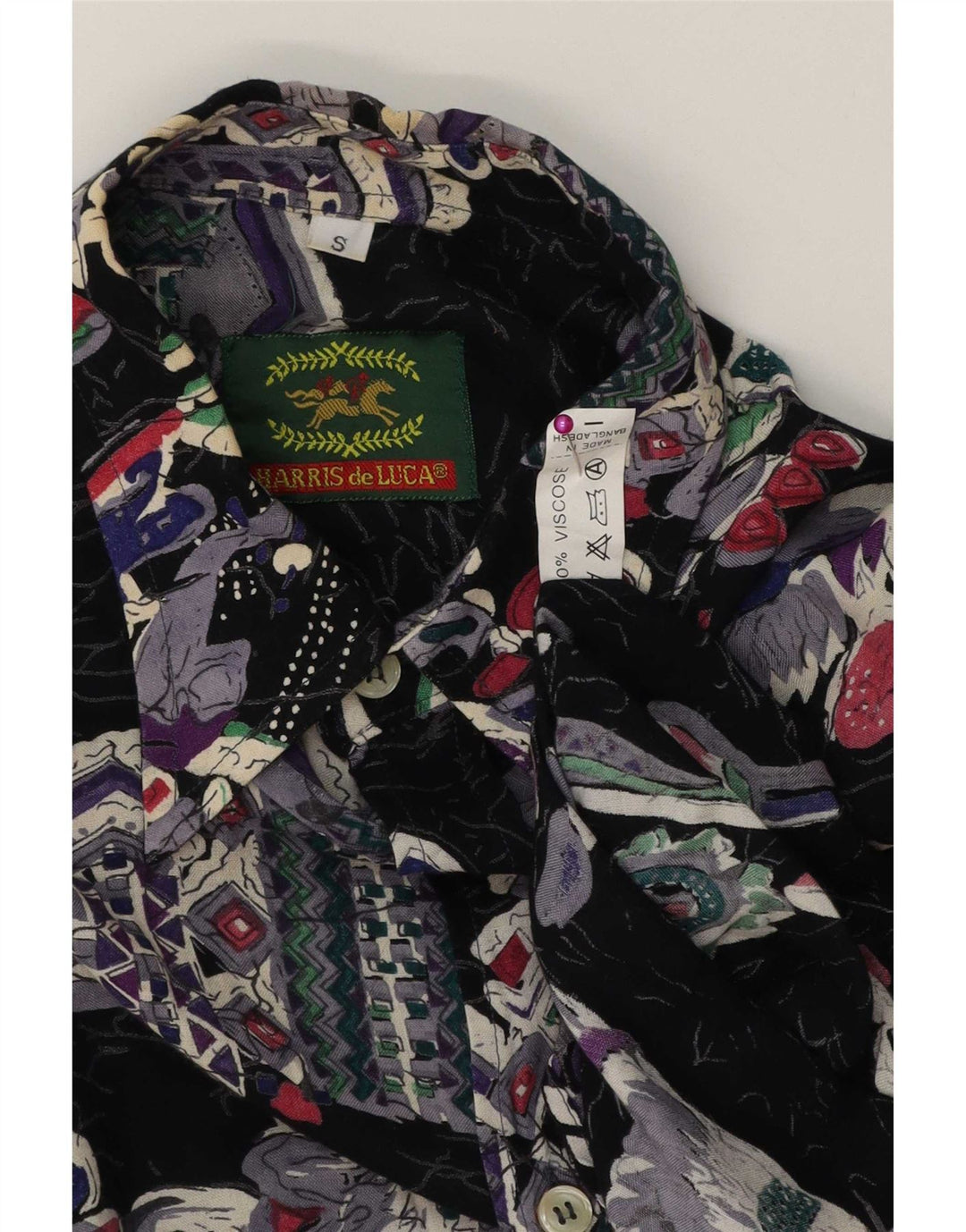 HARRIS de LUCA Mens Abstract Pattern Shirt Small Multicoloured Viscose