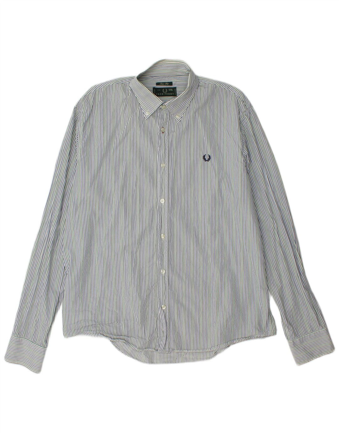 FRED PERRY Mens Slim Fit Shirt 2XL Blue Pinstripe Cotton