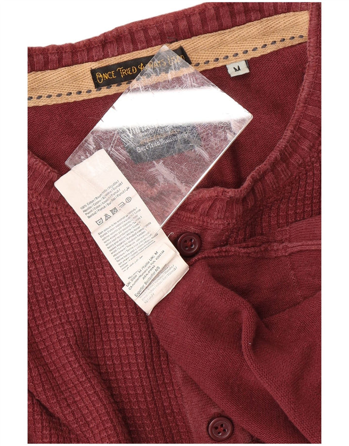 JACK & JONES Mens Boat Neck Jumper Sweater Medium Burgundy Cotton