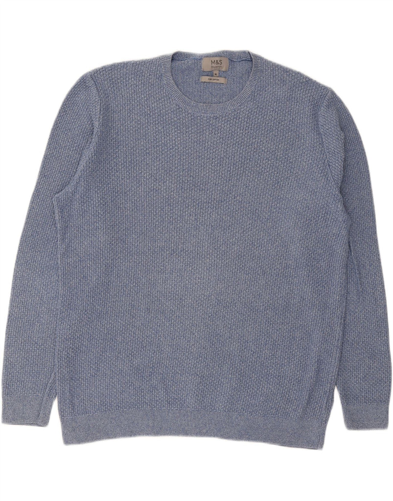 MARKS & SPENCER Mens Crew Neck Jumper Sweater XL Blue Cotton Vintage Marks & Spencer and Second-Hand Marks & Spencer from Messina Hembry 