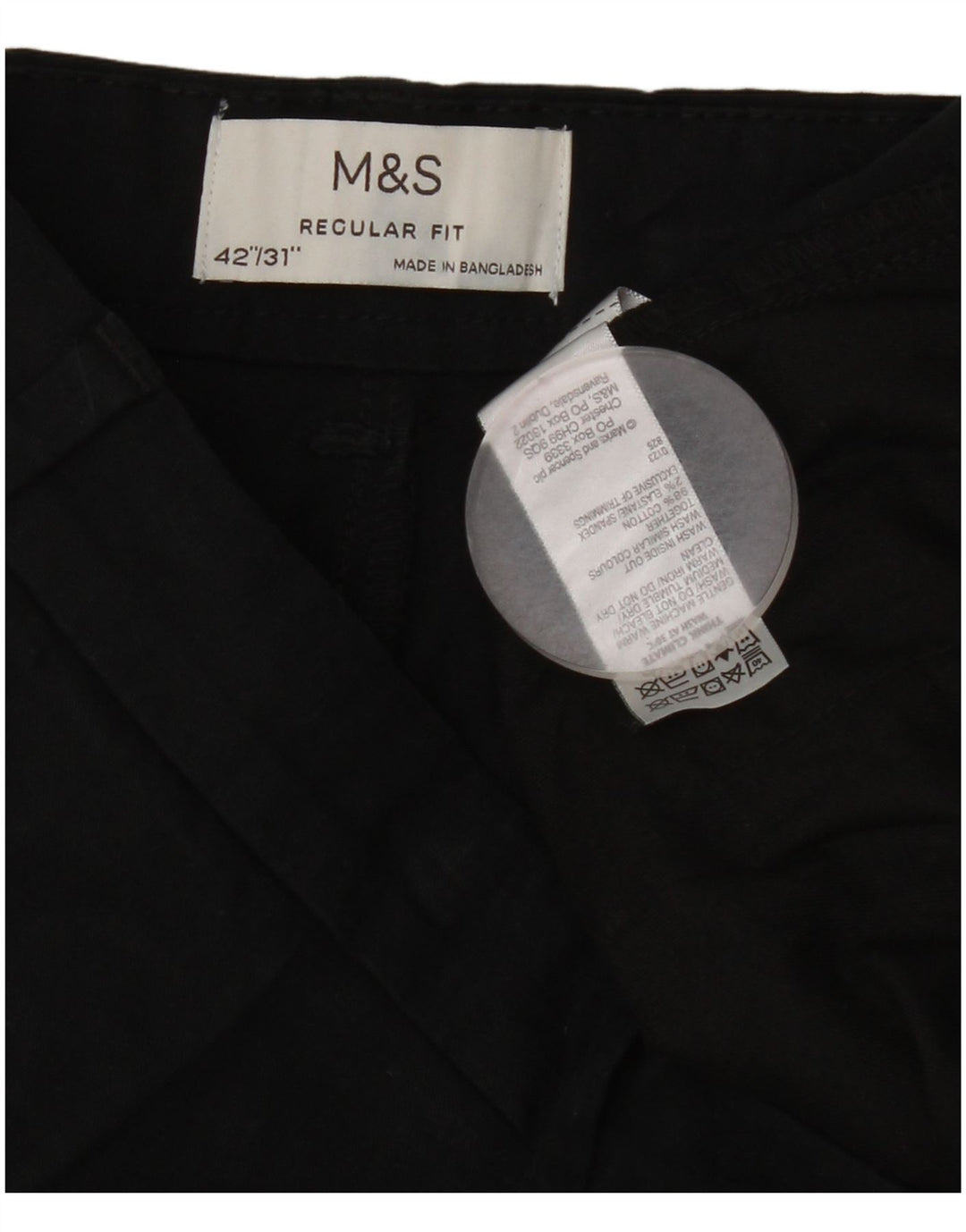 Marks & Spencer Mens Regular Fit Chino Trousers W42 L31 Black Cotton