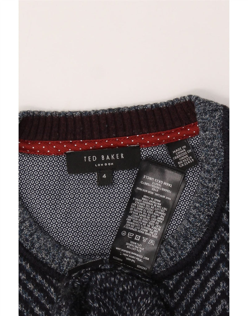 TED BAKER Mens Crew Neck Jumper Sweater Size 4 Large Navy Blue Chevron Vintage Ted Baker and Second-Hand Ted Baker from Messina Hembry 