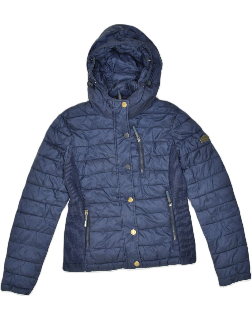 SUPERDRY Womens Hooded Padded Jacket UK 8 Small Navy Blue Nylon | Vintage Superdry | Thrift | Second-Hand Superdry | Used Clothing | Messina Hembry 