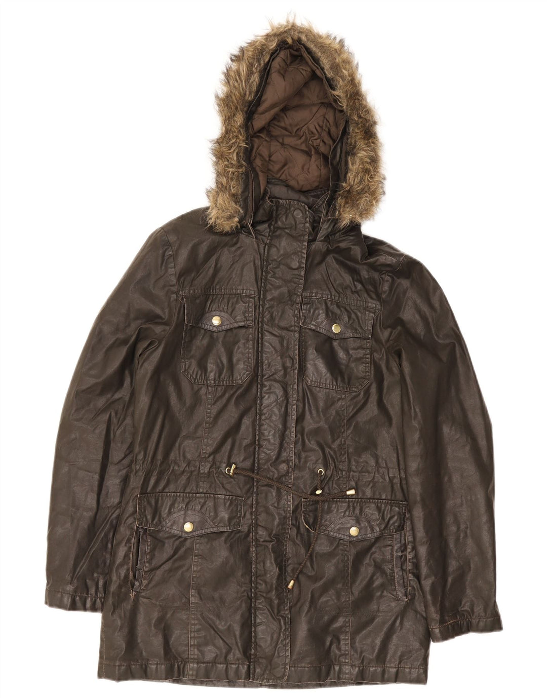 Marks & Spencer Womens Hooded Waxed Cotton Jacket UK 8 Small Khaki