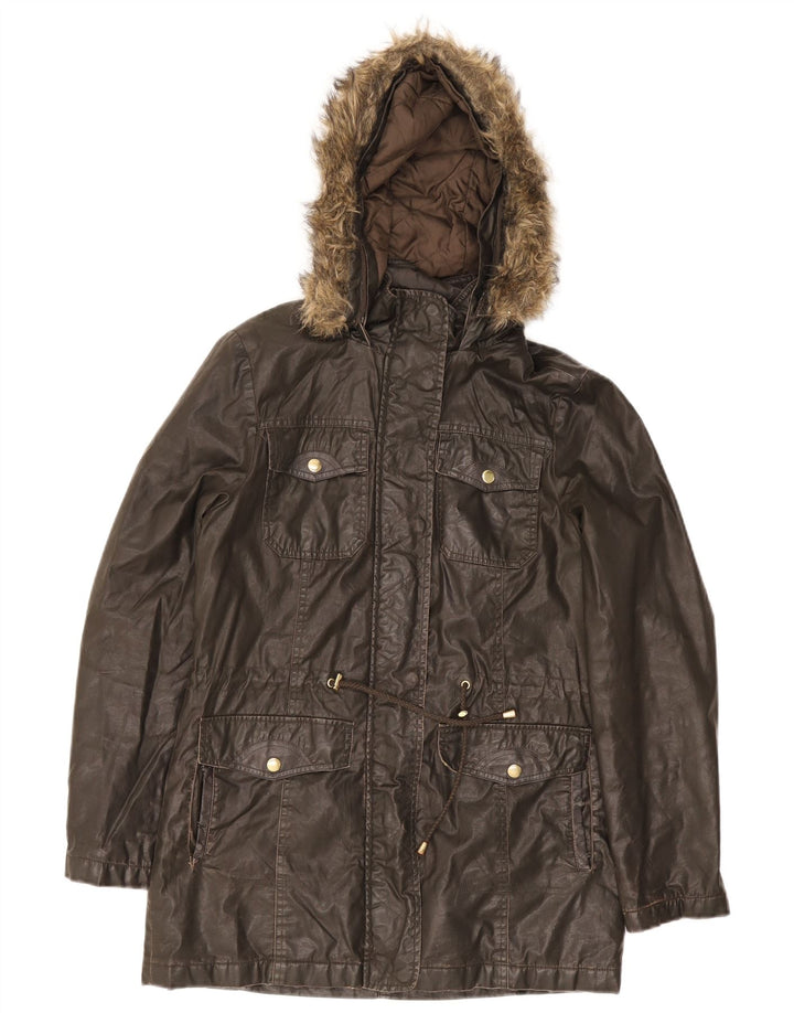 Marks & Spencer Womens Hooded Waxed Cotton Jacket UK 8 Small Khaki