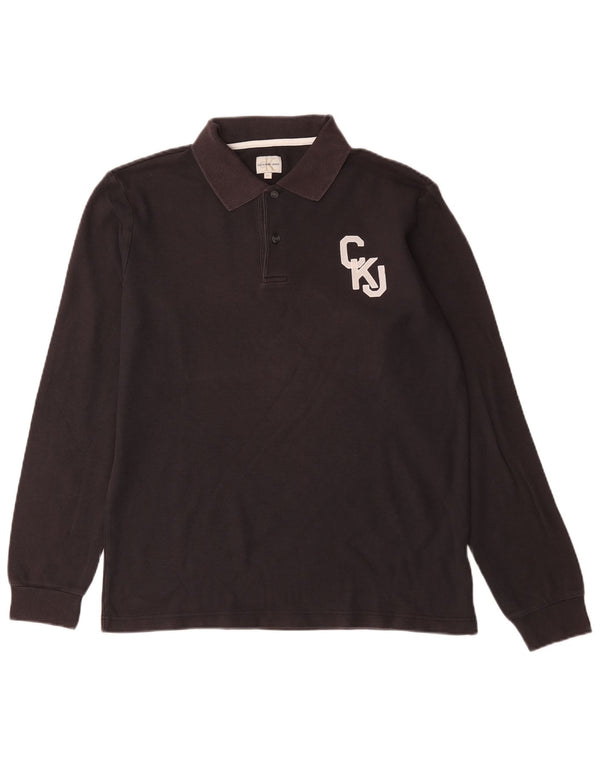 Calvin Klein Jeans Mens Long Sleeve Polo Shirt Medium Black Cotton