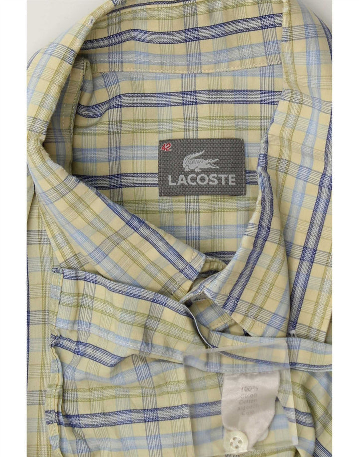 Lacoste Mens Short Sleeve Shirt Size 42 Large Green Check Cotton