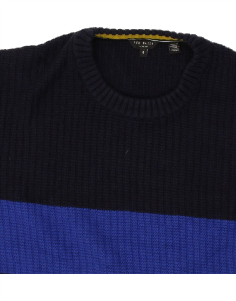 TED BAKER Mens Crew Neck Jumper Sweater 2XL Navy Blue Colourblock Cotton | Vintage Ted Baker | Thrift | Second-Hand Ted Baker | Used Clothing | Messina Hembry 