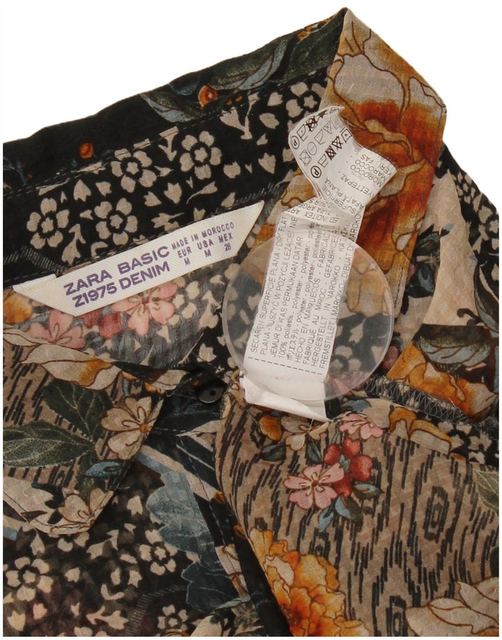 Zara Womens Shirt Blouse UK 14 Medium Multicoloured Floral Polyester
