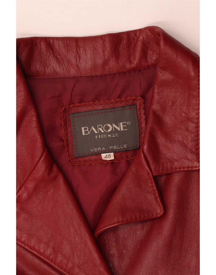 Barone Womens 4 Button Leather Blazer Jacket IT 48 XL Red Leather