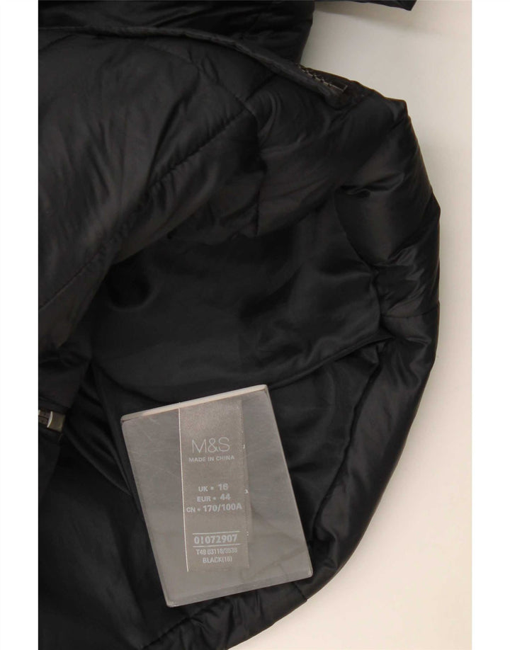 Marks & Spencer Womens Hooded Padded Jacket UK 16 Large Black Polyester