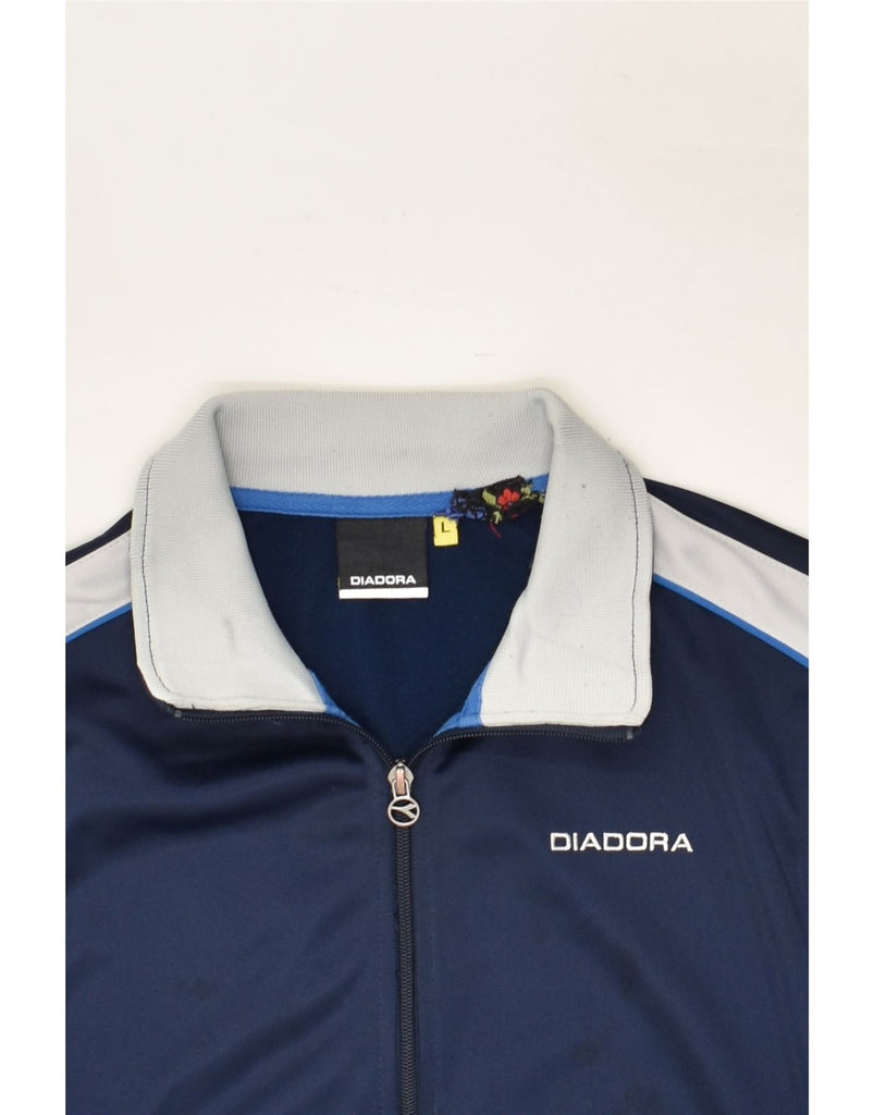 DIADORA Mens Graphic Tracksuit Top Jacket Large Navy Blue Colourblock | Vintage Diadora | Thrift | Second-Hand Diadora | Used Clothing | Messina Hembry 