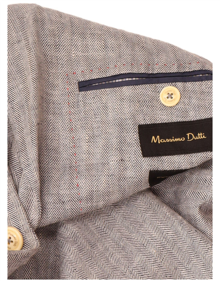 Massimo Dutti Mens 2 Button Blazer Jacket EU 52 Large Grey Herringbone