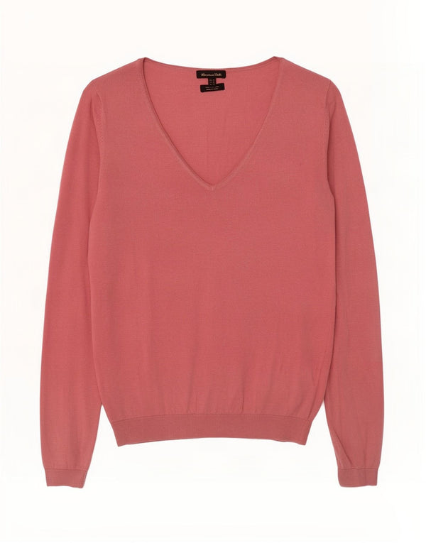 Massimo Dutti Womens V-Neck Jumper Sweater UK 12 Medium Pink Silk