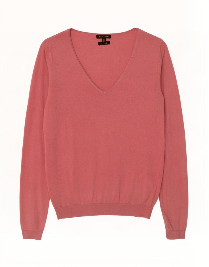 Massimo Dutti Womens V-Neck Jumper Sweater UK 12 Medium Pink Silk