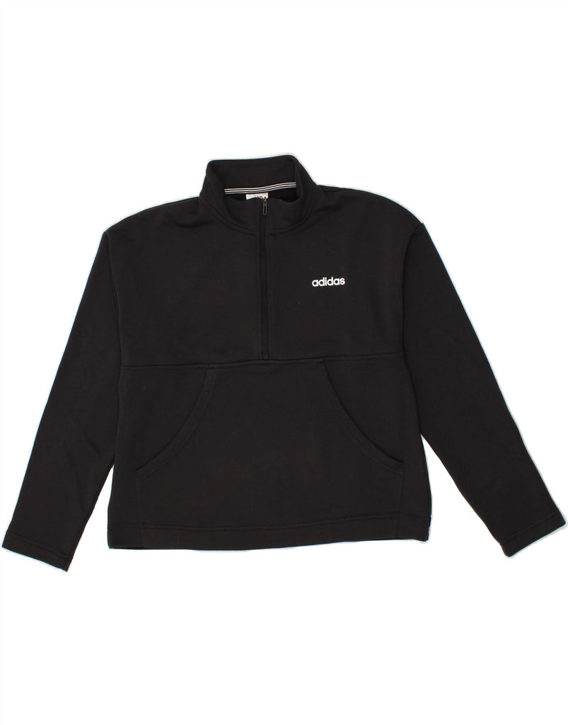 ADIDAS Womens Zip Neck Pullover Tracksuit Top UK 12/14 Medium Black Vintage Adidas and Second-Hand Adidas from Messina Hembry 