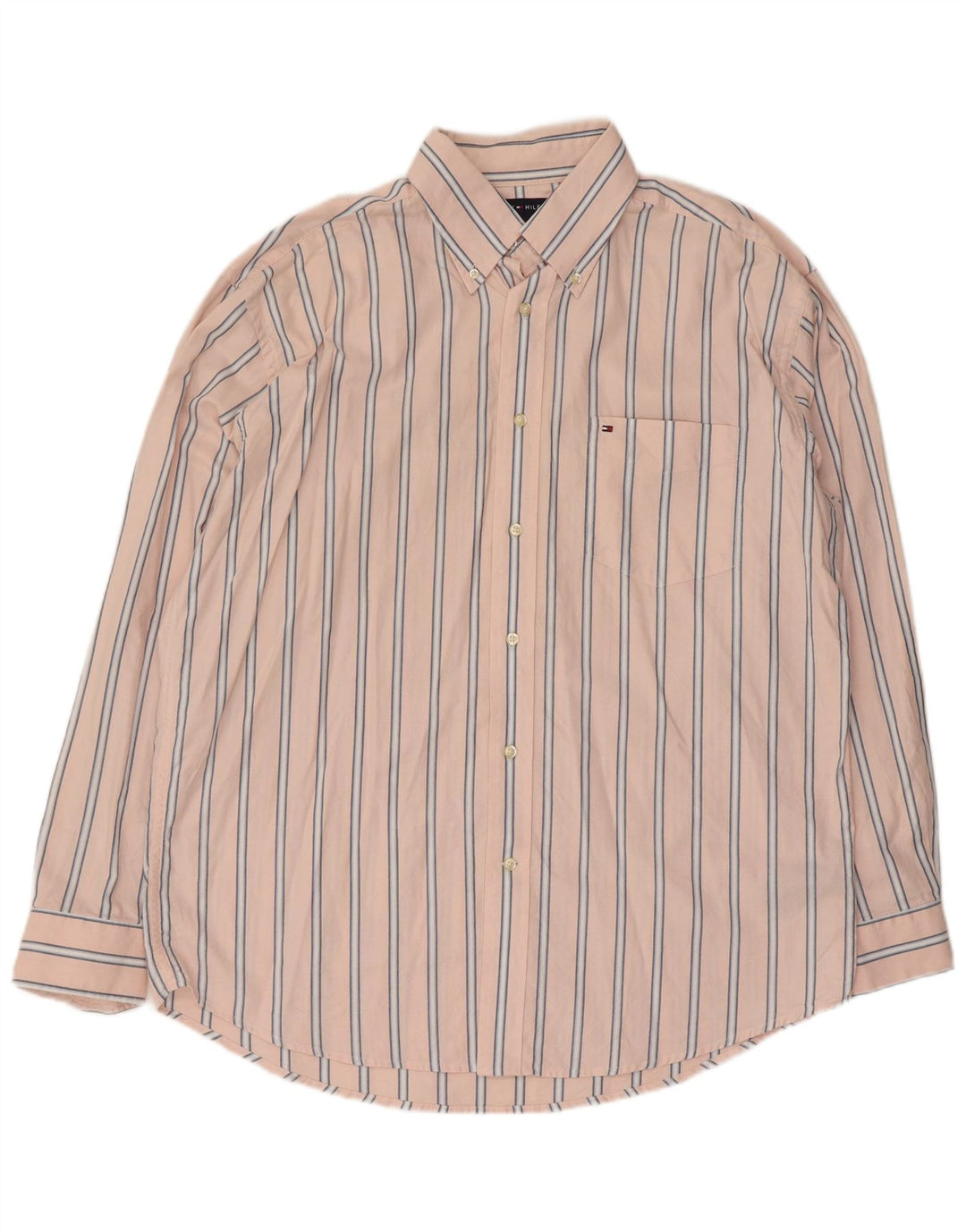 Tommy Hilfiger Mens Shirt Large Pink Striped Cotton