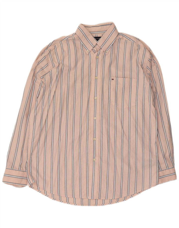 Tommy Hilfiger Mens Shirt Large Pink Striped Cotton