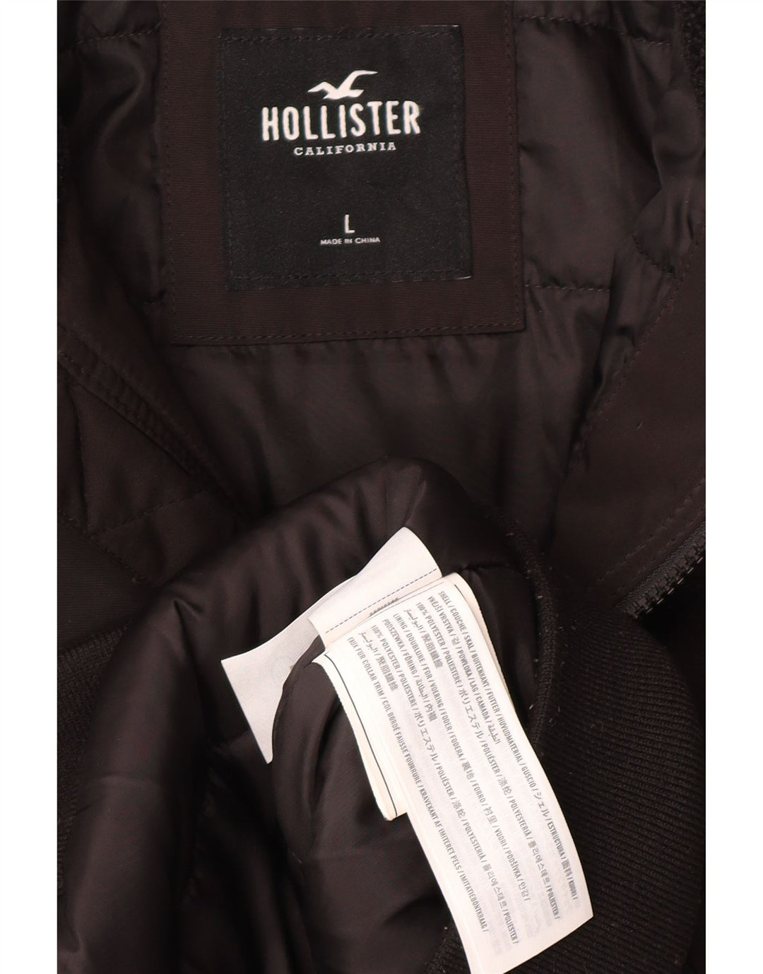 HOLLISTER Mens Padded Bomber Jacket UK 40 Large Black Polyester