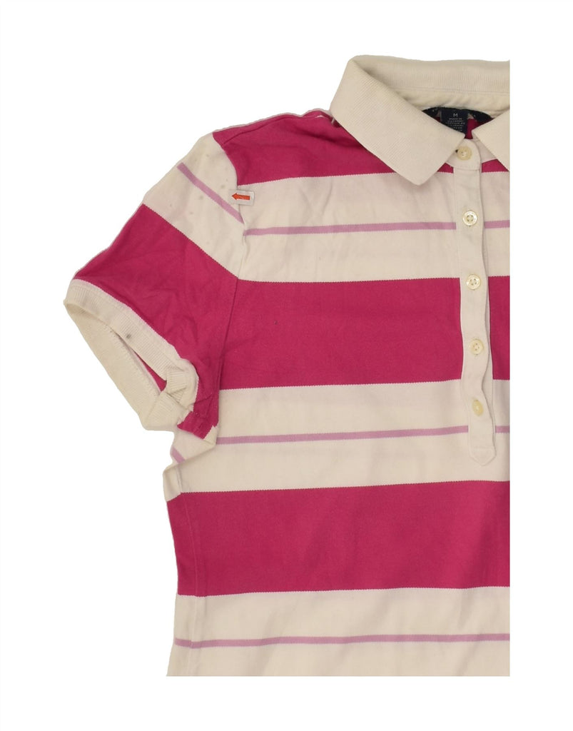 TOMMY HILFIGER Womens Polo Shirt UK 12 Medium Pink Striped Cotton | Vintage Tommy Hilfiger | Thrift | Second-Hand Tommy Hilfiger | Used Clothing | Messina Hembry 