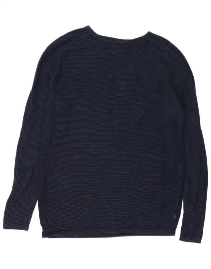 Jack & Jones Mens Top Long Sleeve Medium Navy Blue Pinstripe Cotton