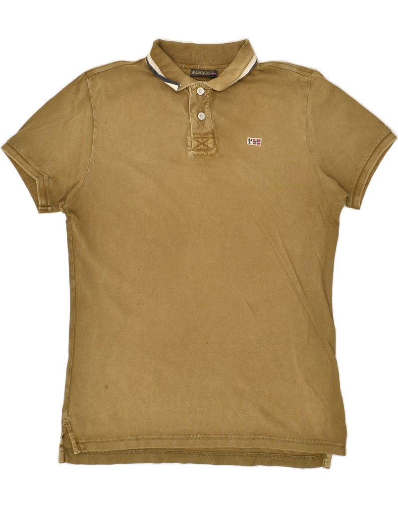 NAPAPIJRI Mens Polo Shirt Medium Khaki | Vintage Napapijri | Thrift | Second-Hand Napapijri | Used Clothing | Messina Hembry 