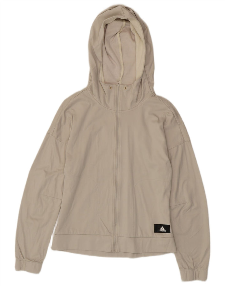 ADIDAS Womens Zip Hoodie Sweater UK 8/10 Small Off White Polyester