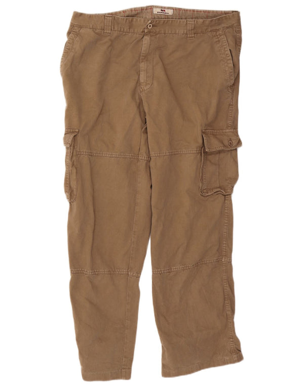 Vintage Mens Straight Cargo Trousers IT 56 3XL W40 L31 Beige Cotton