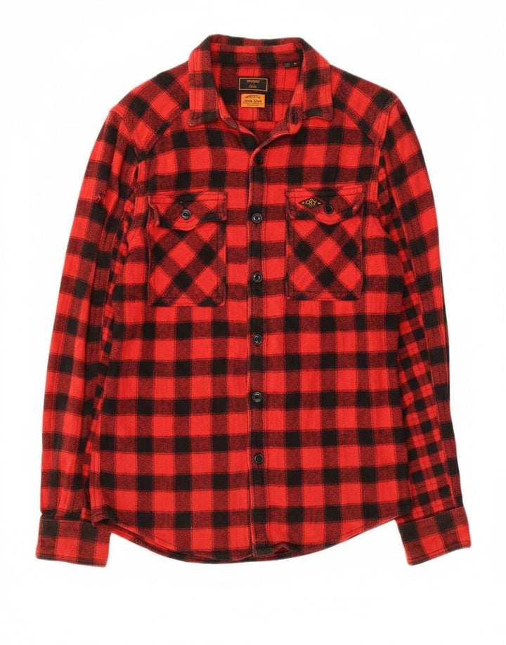 Superdry Mens Slim Fit Lumberjack Flannel Shirt Medium Red Gingham Cotton