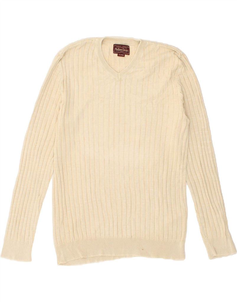 MARLBORO CLASSICS Womens V-Neck Jumper Sweater UK 18 XL Beige Cotton Vintage Marlboro Classics and Second-Hand Marlboro Classics from Messina Hembry 